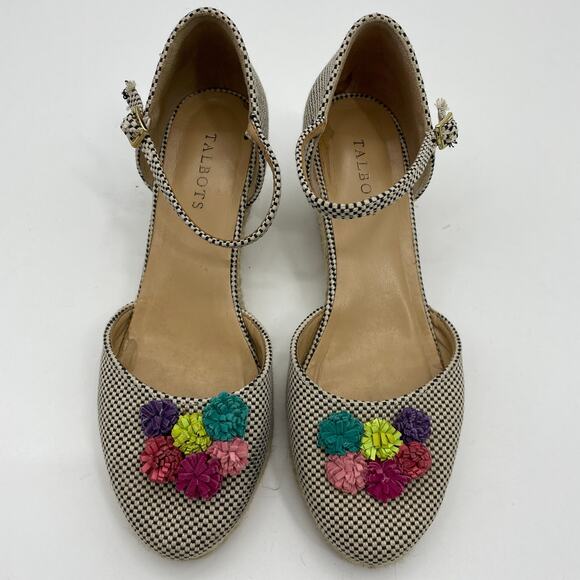 Talbots Shoes - TALBOTS Wedge Two Tone Textured Floral Espadrille Heels Women's Sz 8.5